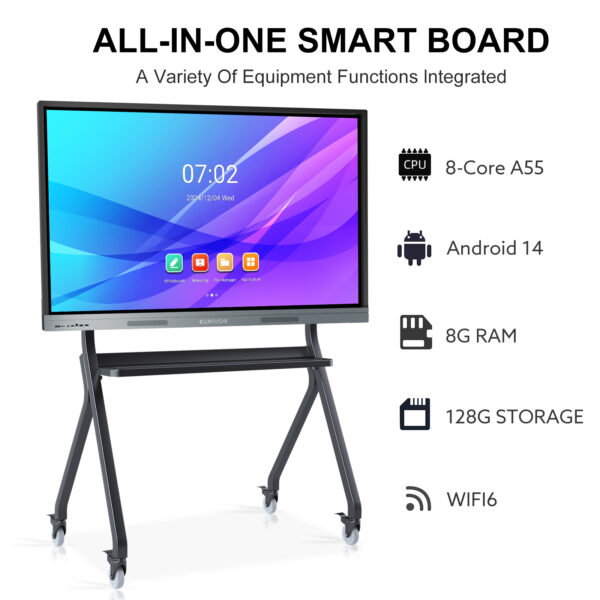 smart board, 4k uhd smart whiteboard, 8+128gb touch screen electronic whiteboard, interactive whiteboard for classroom and business (wall mount included)