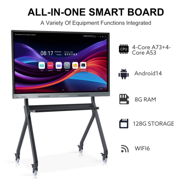 smart board, 55'' 4k uhd electronic whiteboard, 8 core cpu, 8gb ram and 128gb rom digital whiteboard, smart board for classroom and business