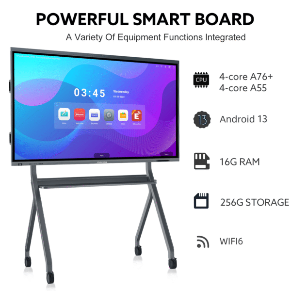 smart board, 65'' 4k uhd digital whiteboard, touch screen electronic whiteboard, smart board for classroom and business (16+256g) (wall mount included)